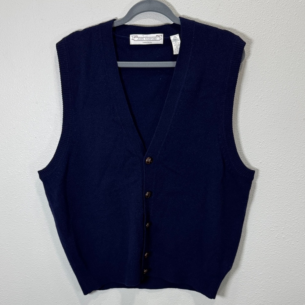 John Ashford vintage Navy Button-Front Men's Sweater Vest grandpacore